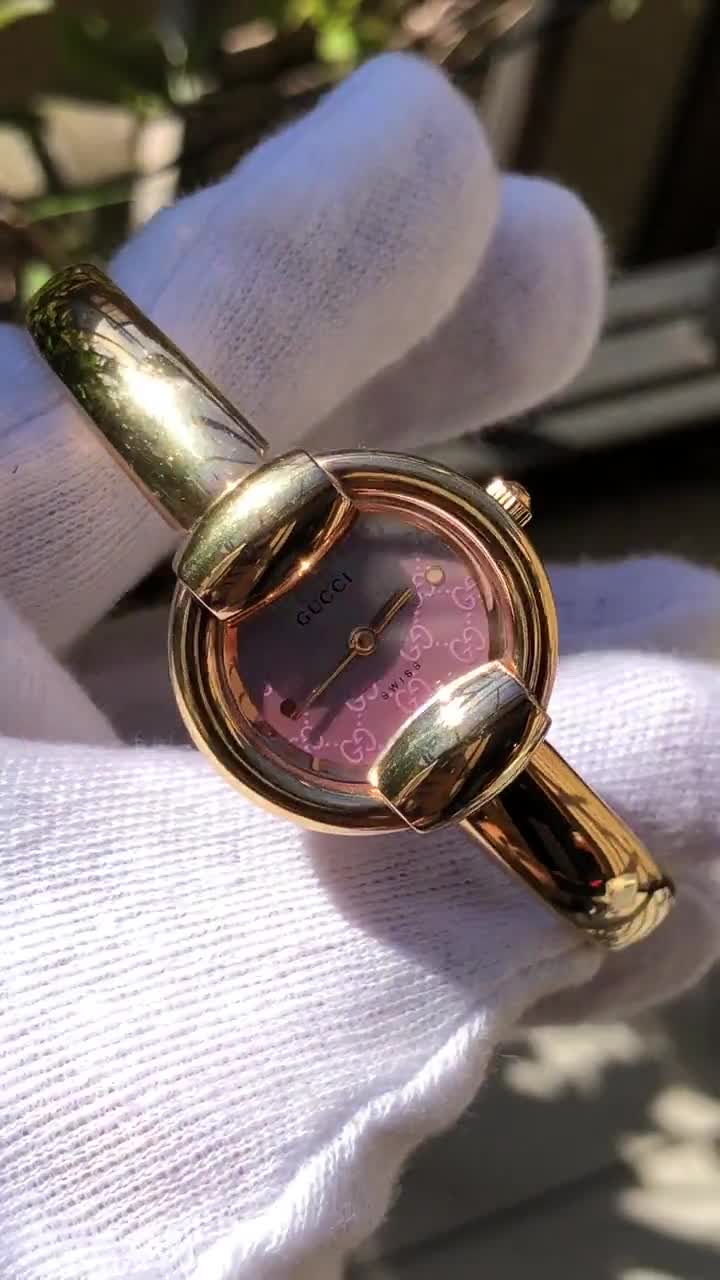 VINTAGE GUCCI 1400L Rose Gold Stainless Steel Bangle Type Lady's