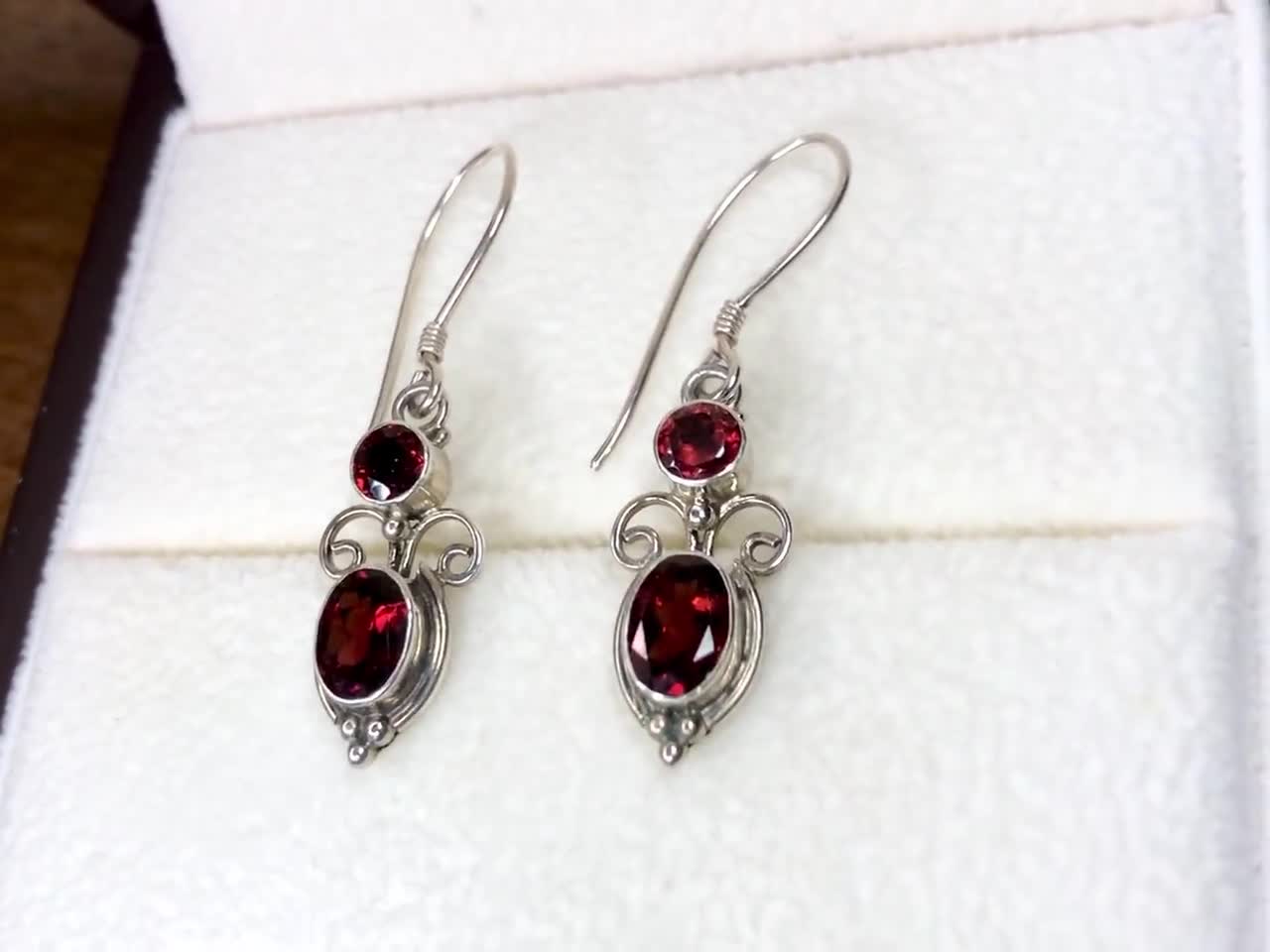 Stunning designer silver earrings, Vintage Sterling silver earrings, earrings with garnet, Gift idea with gift box and card, gift for her on sale 10