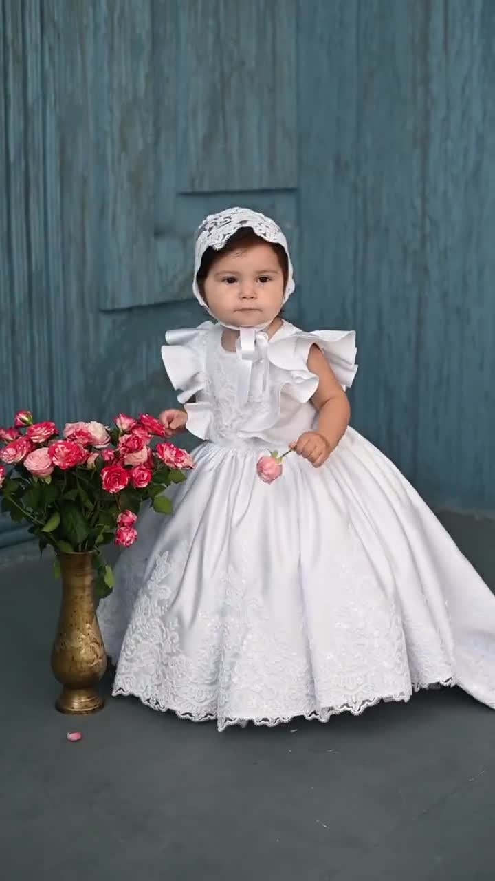 Toddler Baptism Satin Dress With Train, White Lace Baptism Dress for Baby  Girl, Baby Blessing Dress, 2t Baptism Dress, Christening Dress 