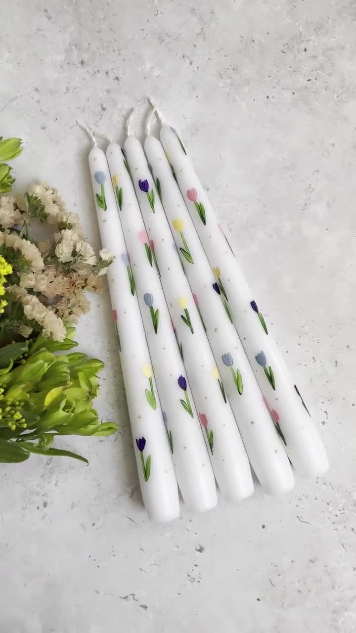 Flower Painted Candle. Painted Candle. Floral Painted Pillar