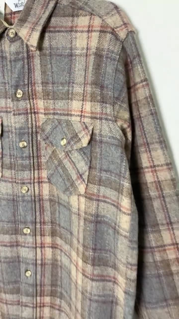 Vintage 60s Woolrich Earth Tone Plaid Flannel Button Down Shirt Made In USA