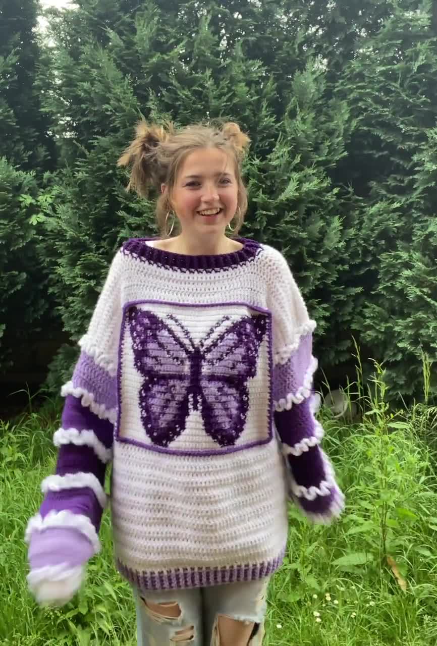 Butterfly Tapestry Crochet Jumper Handmade - Etsy