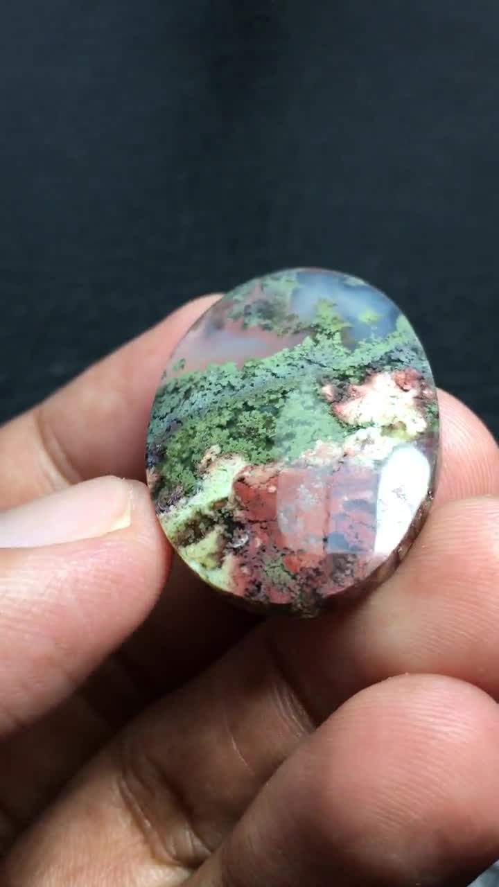 Multicolor Moss Agate Cabochon 33x23x5 Mm - Etsy