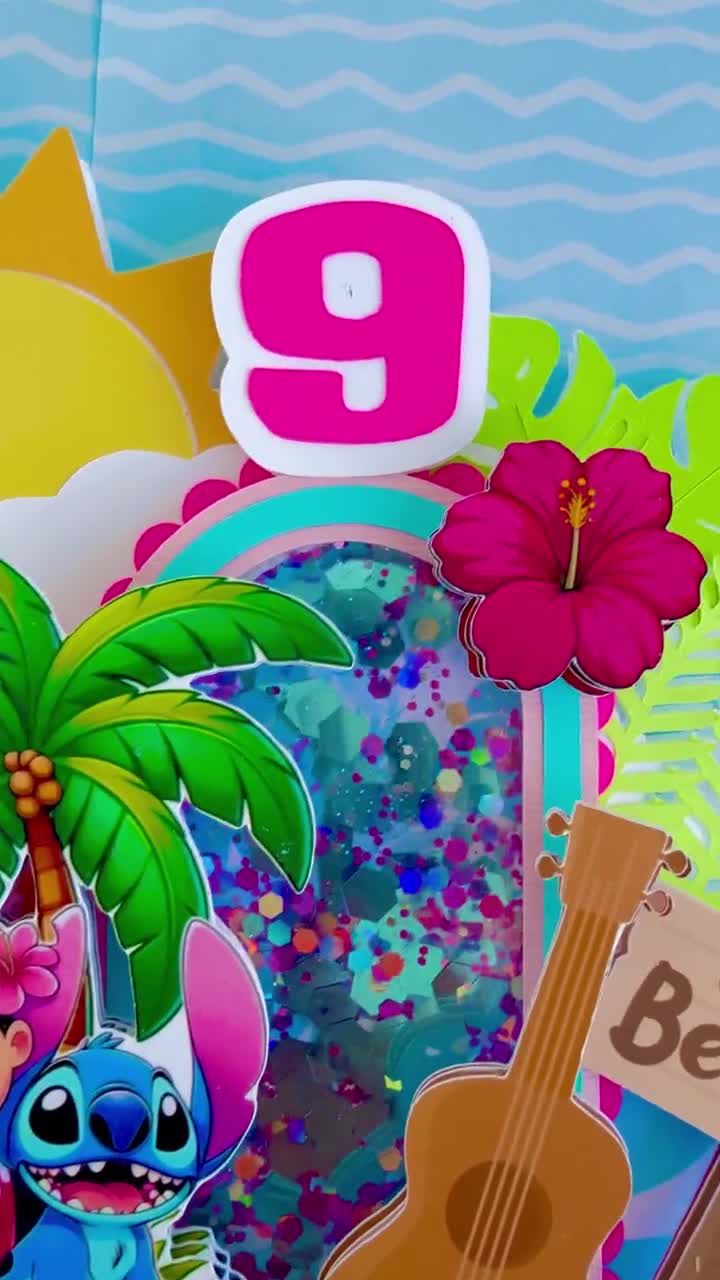 Lilo & Stitch Cake Topper: Ohana Summer Party Decoration stitch caketopper lilo and stitch centerpiece video poster