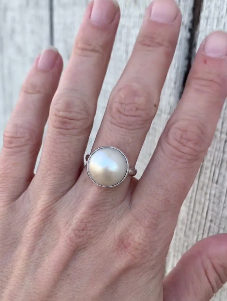 925 Sterling Silver Pearl Textured Statement Ring, Pearl in Sea Shell Ring, Minimalist Mermaid Vintage Ring, Birthday Gift for Women USA-10 discount