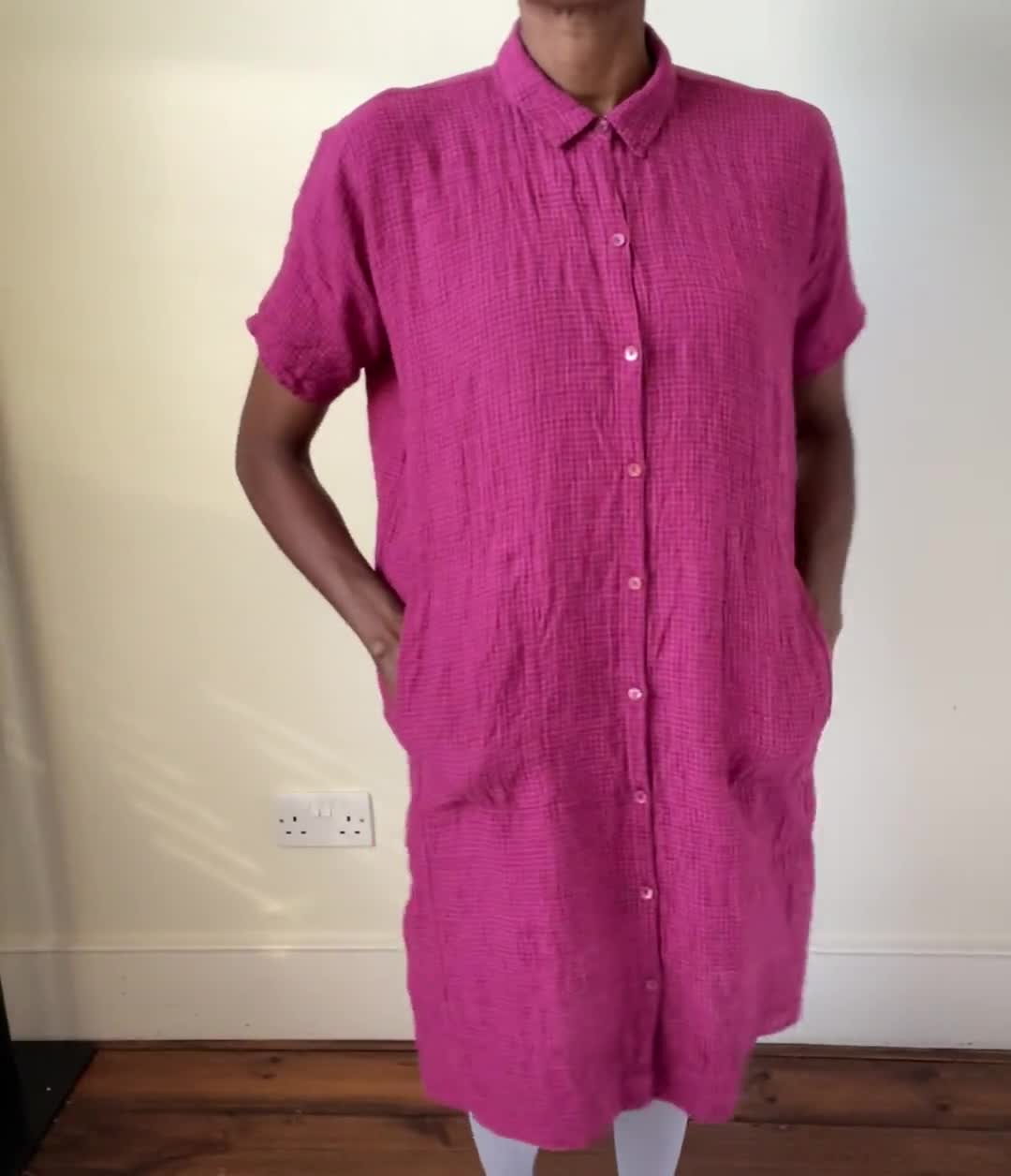 Eileen Fisher Pink Organic Linen Shirt Dress - Label S/P - Fit UK 12
