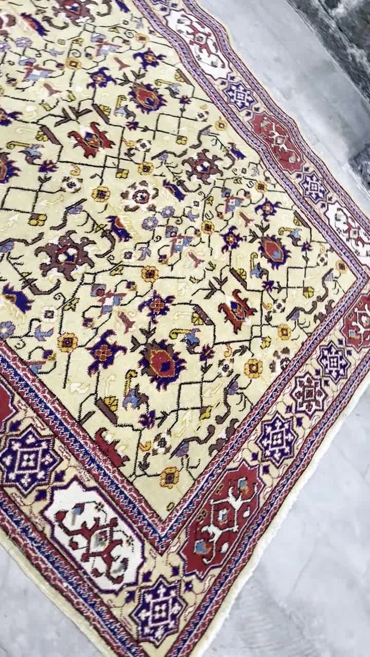 大型ボヘミアン トルコ キリム ラグ • 7x10 イエロー ラグ 花柄