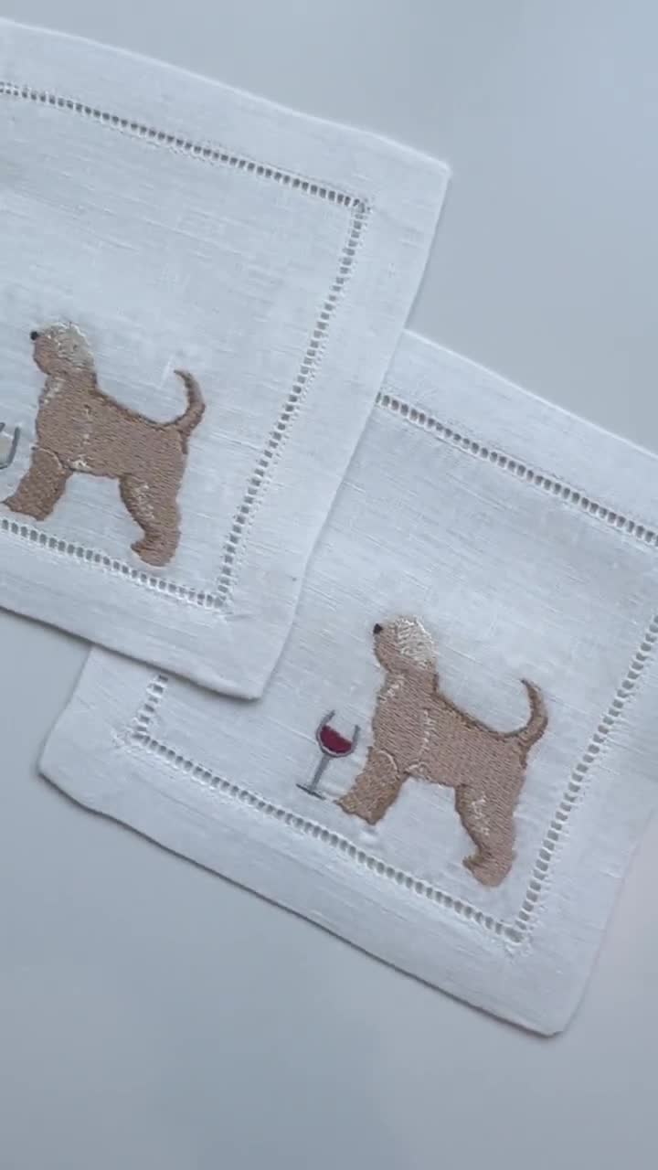 Embroidered Wheaten Terrier Dog Cocktail Linen Napkins, Embroider