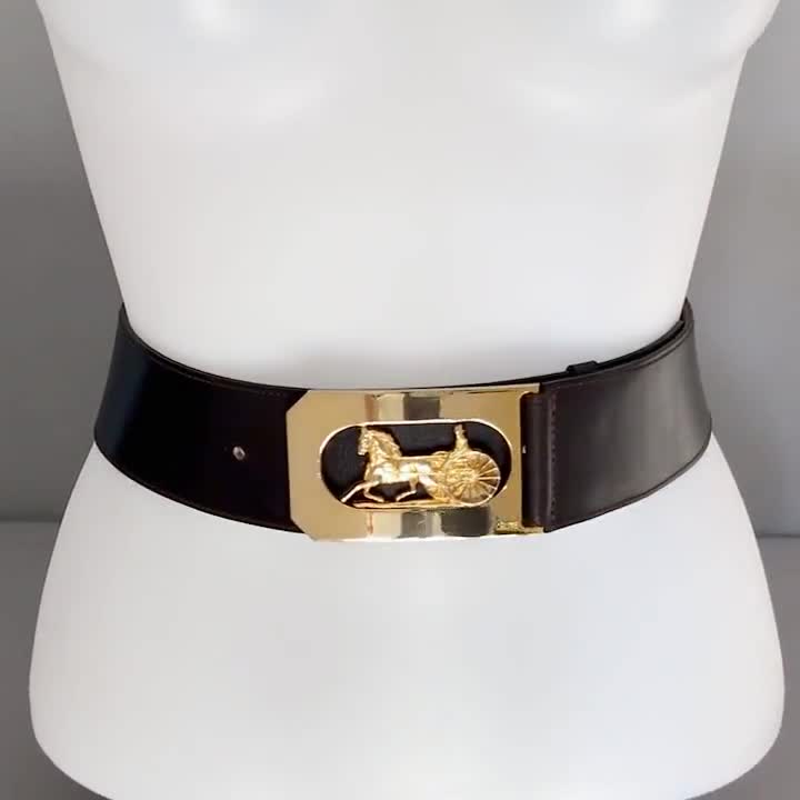 小物 Vintage Celine Gold Carriage Buckle Belt Celine Belt Carriage Gold Buckle Genuine Leather Black