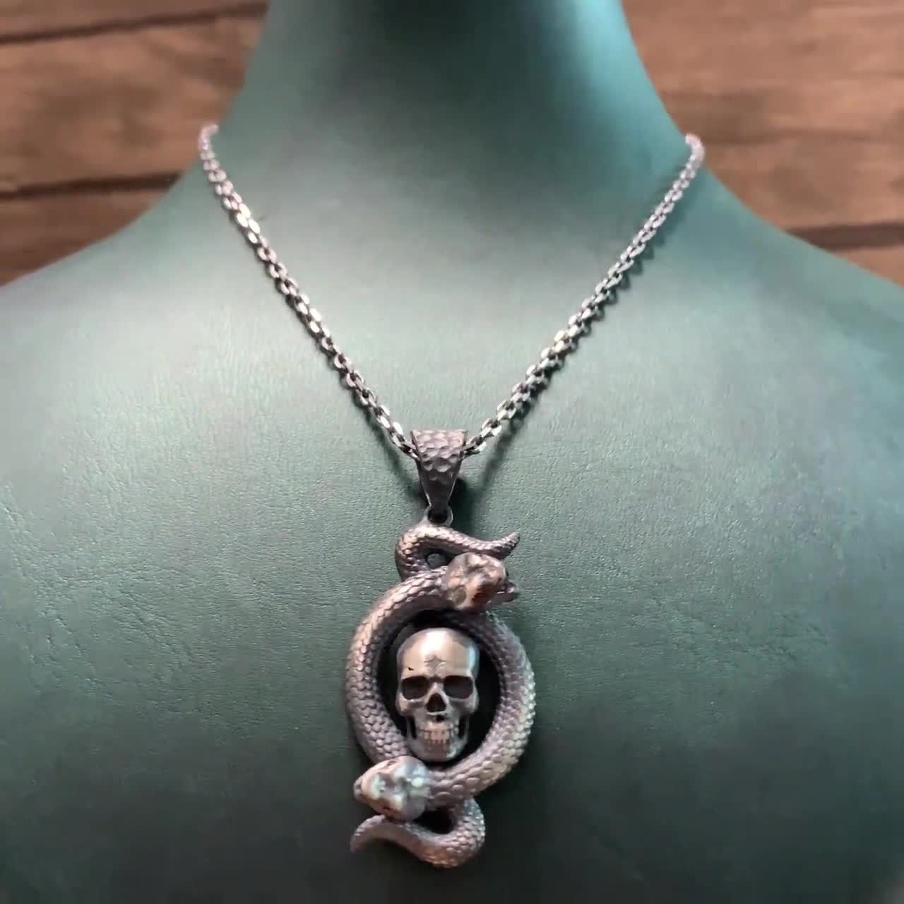 Clearance Large Skull and Snake Charms | Big Gothic Skull Pendant | Halloween Jewellery | Dark Goth Charm (2pcs / Tibetan Silver / 25mm x 55mm)