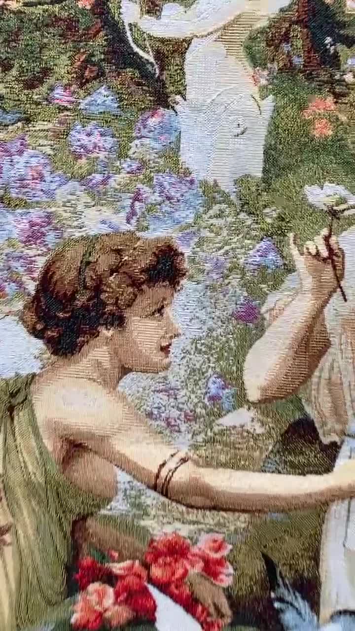 Hans Zatska Tapestry: Jacquard Woven Nymphs, Love & Cupid (37x27