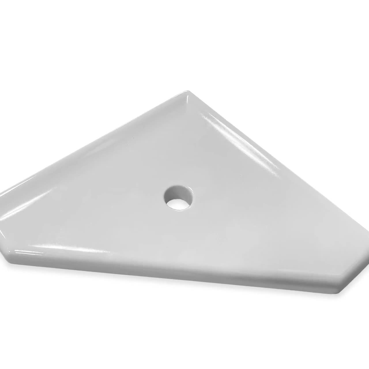 8 Polished White Ceramic Corner Shelf Elegant Shower Shelf with a Drain  Hole (Two sided Tapes Included)