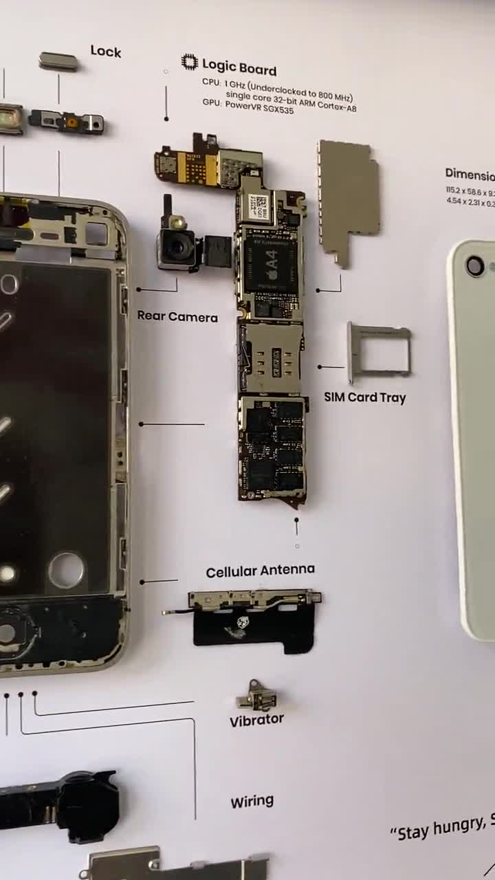 Framed iPhone 4 White, Apple iPhone ART, Disassembled Phone