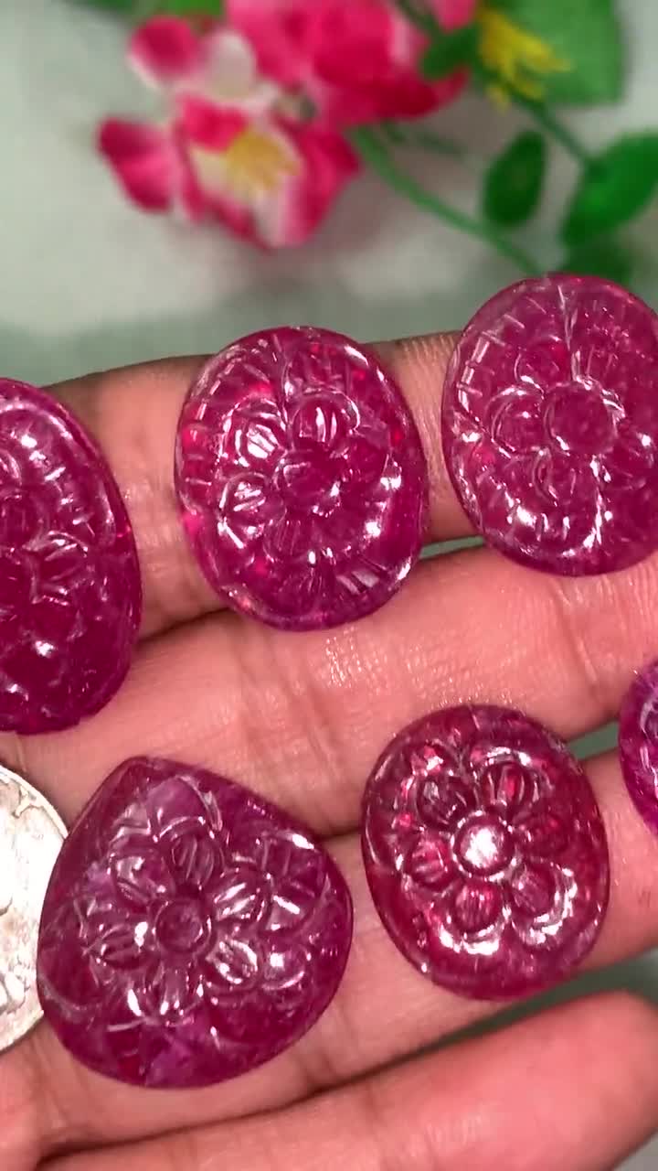 Buy Natural Ruby Carving Cabs - Code D9- D14 - AAA Quality - Glass
