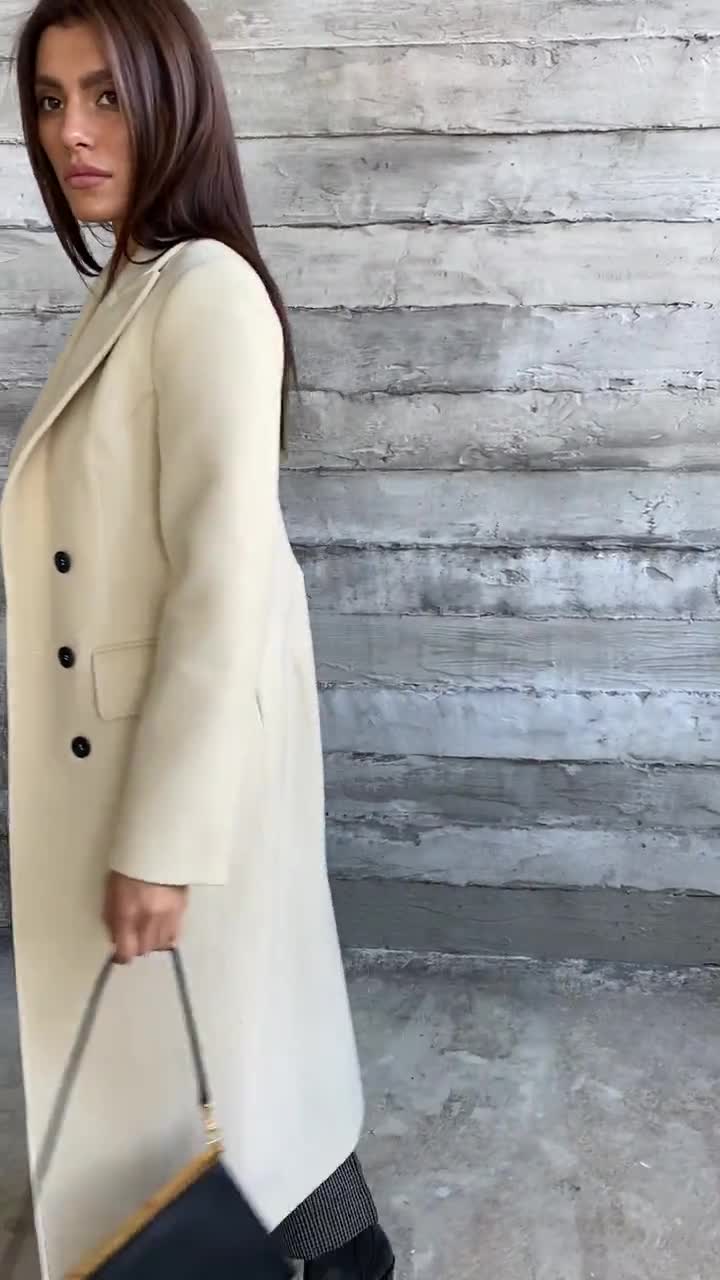 Wool Ivory Coat / Autumn Wool Tapered Coat / Ivory Wedding Coat