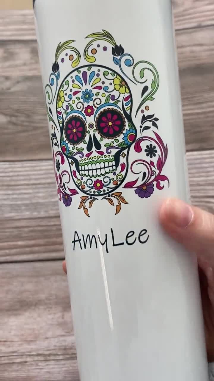 AVITO Sugar Skull Tumbler, Día de Los Muertos Cup, Day of the Dead Gifts,  Día de los Muertos Tumbler (20 oz with Sliding Lid)