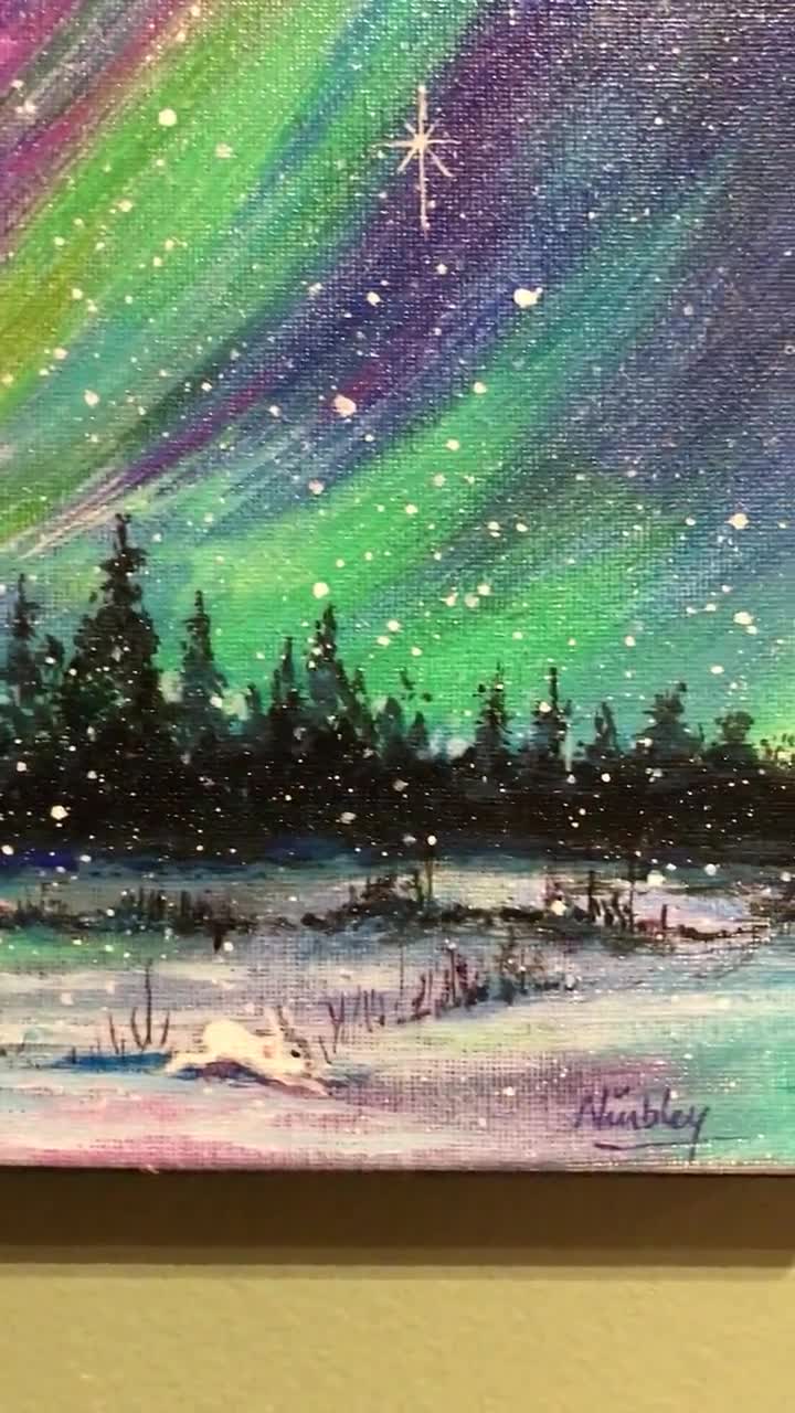 Aurora Borealis, Northern Lights Original Painting in Acrylic by