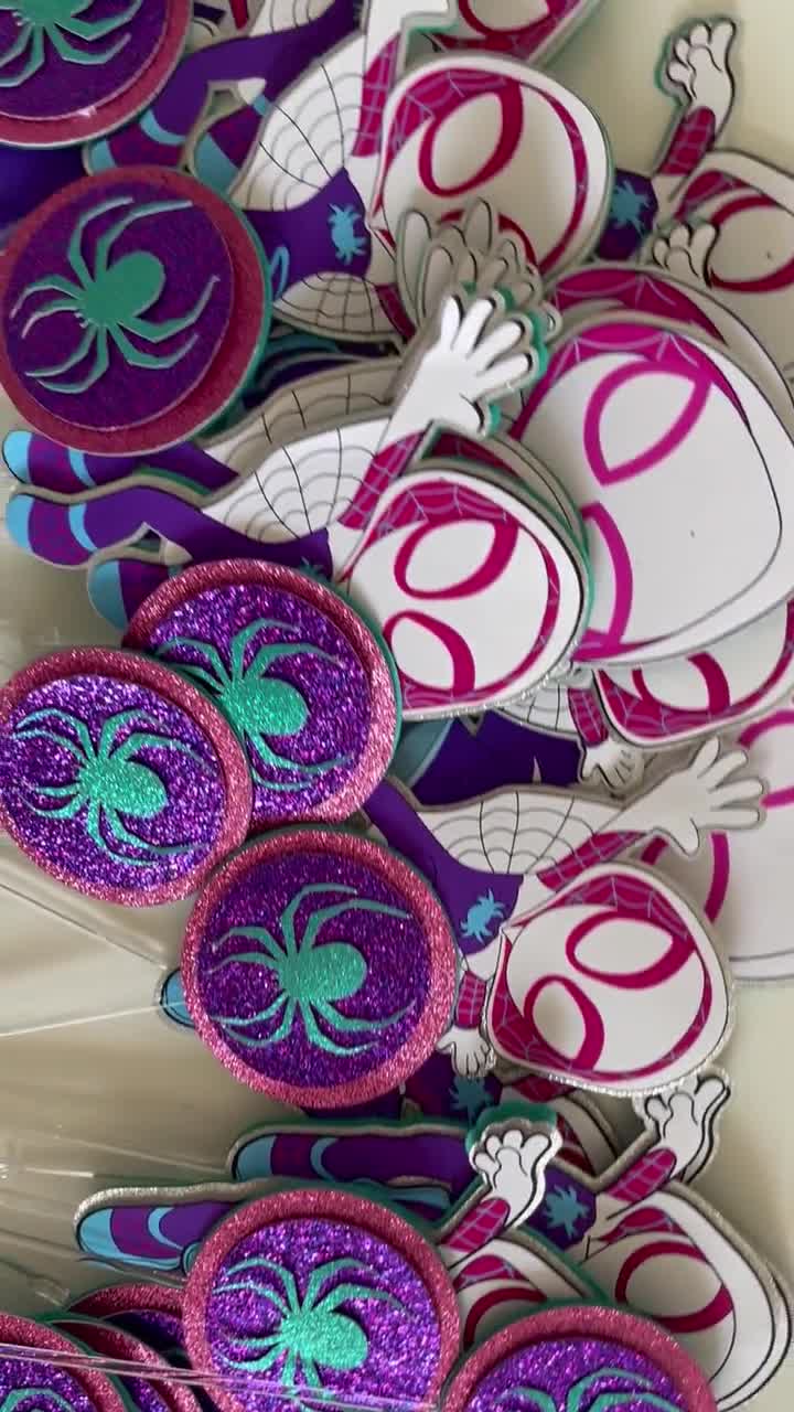 Fuwraixis Spider-Woman Partyservies, Spider Gwen feestaccessoires, verjaardagsfeestservies, decoratieset, spookspin, kartonnen borden, geschikt voor verjaardag, voor 20 personen, 61 stuks
