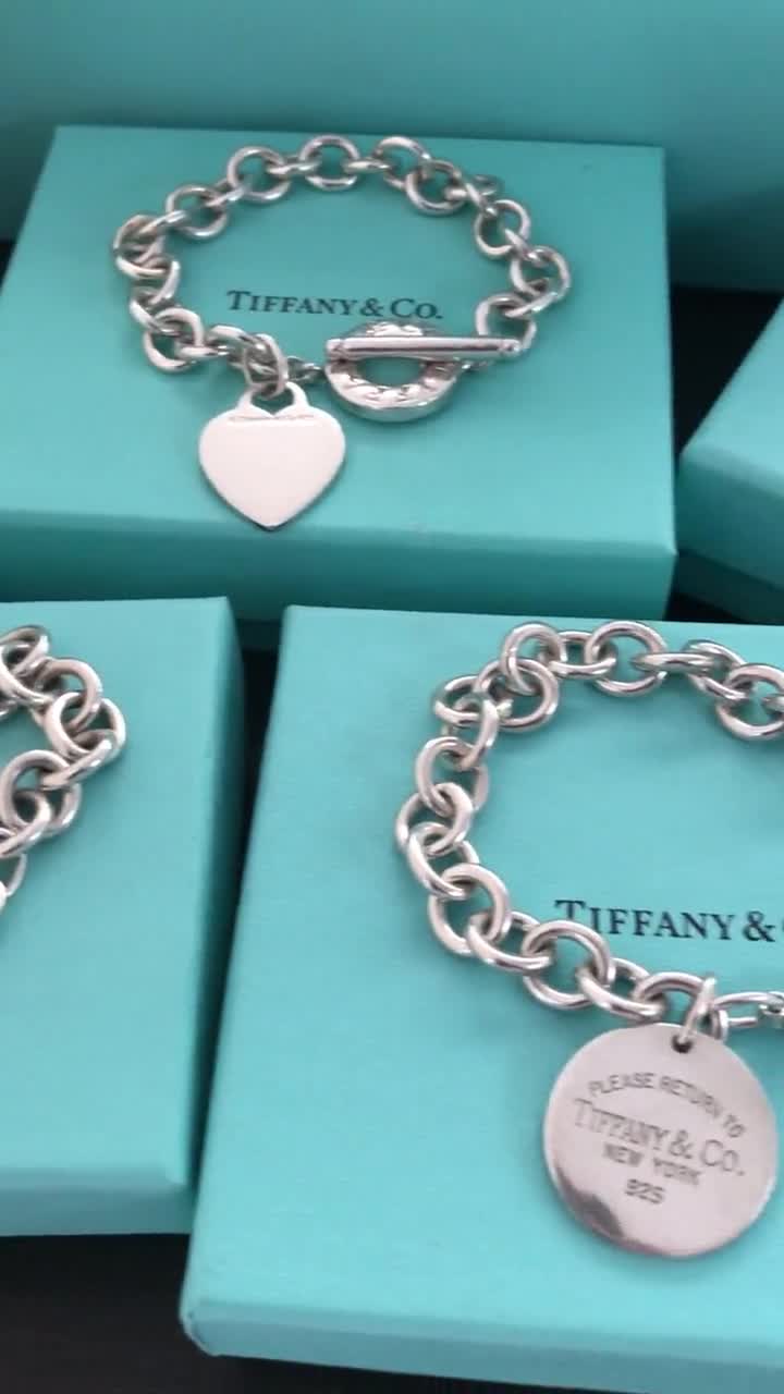 Authentic Tiffany & Co Sterling Silver Heart Tag Charm Bracelet, Tiffany Co  925 Silver Return To Tiffany Heart Disc Chain Link Bracelet