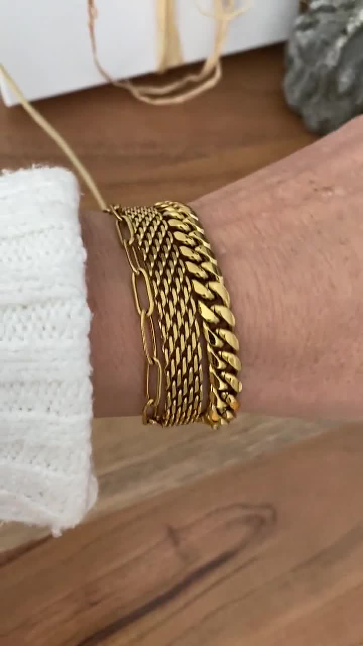 Braccialetti a catena in osso di serpente in acciaio inossidabile placcato oro 18 carati per le donne braccialetto impilatore piatto impermeabile gioielli da indossare ogni giorno  36