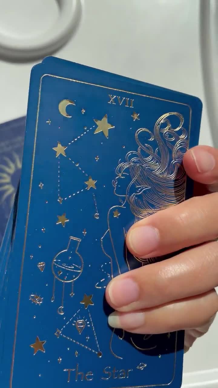 Tarot Deck 78 Cards DARK BLUE Gold FOIL, Tarot Deck With Guidebook