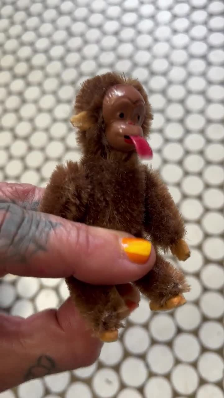 Vintage Miniature Blecky Schuco Jointed Mohair Monkey Tongue