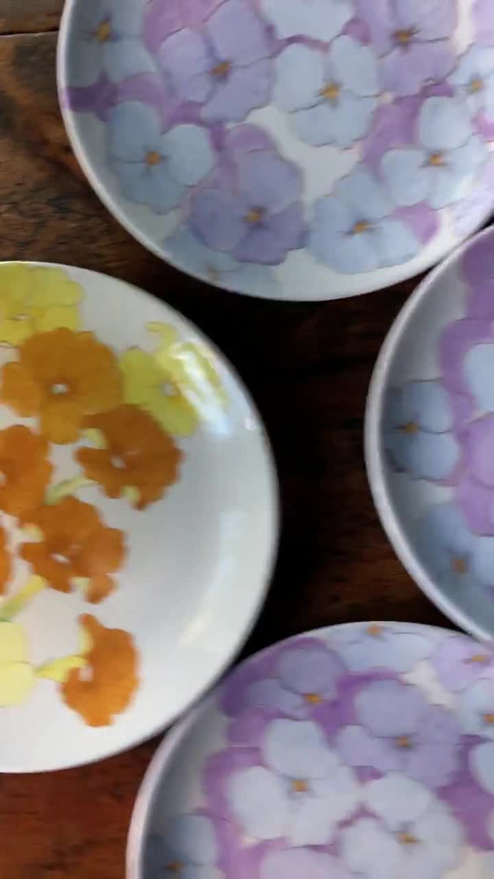 イタリア　Ernestine プレート　６枚　未使用 Ernestine Salerno Lunch Plate: Mid-century Hand-painted Pansy