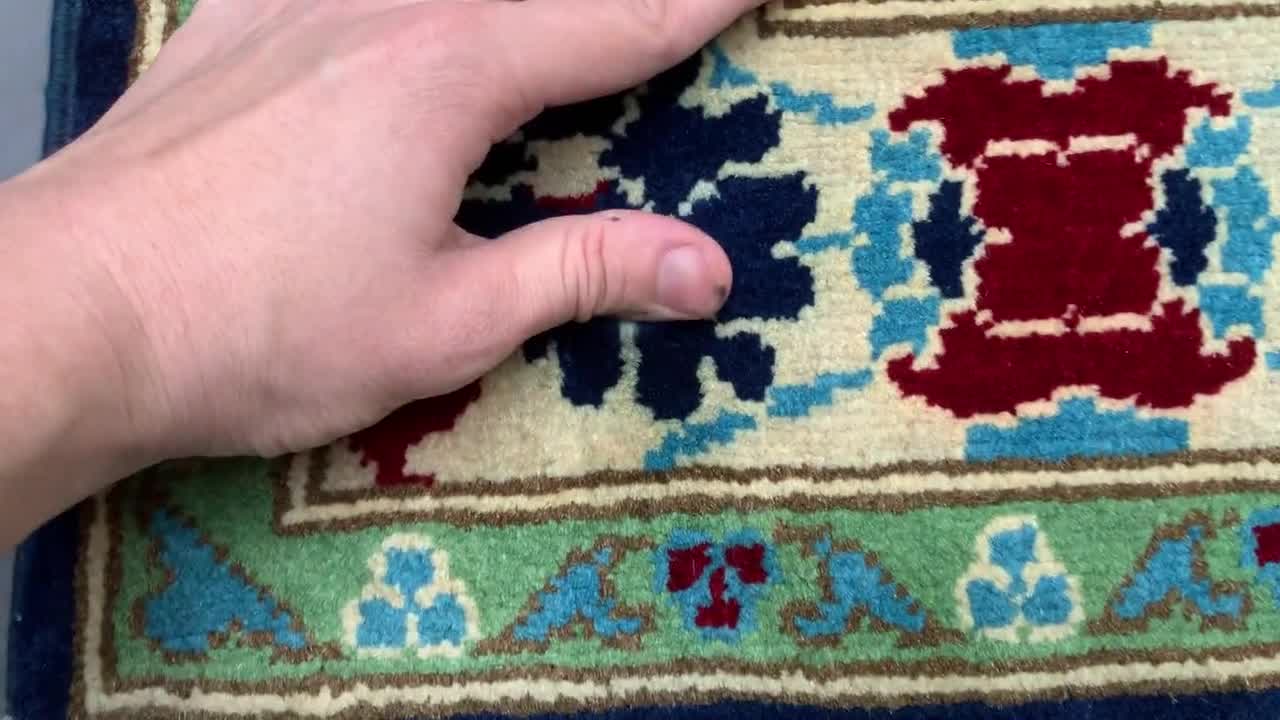 手織りアフガンウールラグ：3×5フィート ネイビーブルー トルクメン