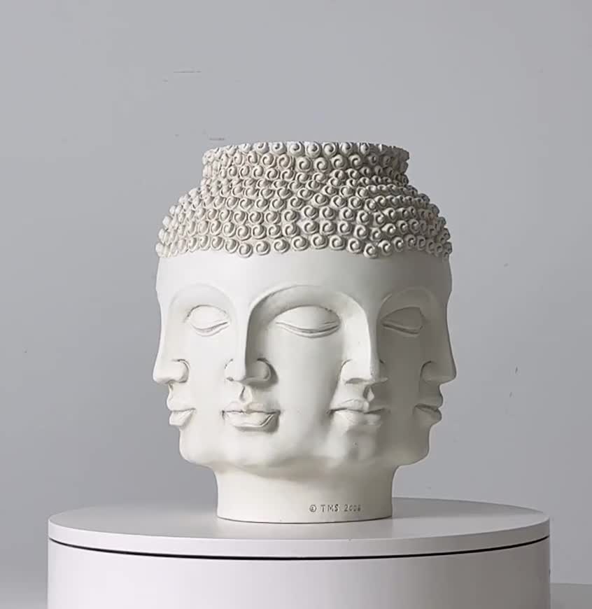 White Ceramic Fornasetti Style Buddha Head Perpetual Face Vase by