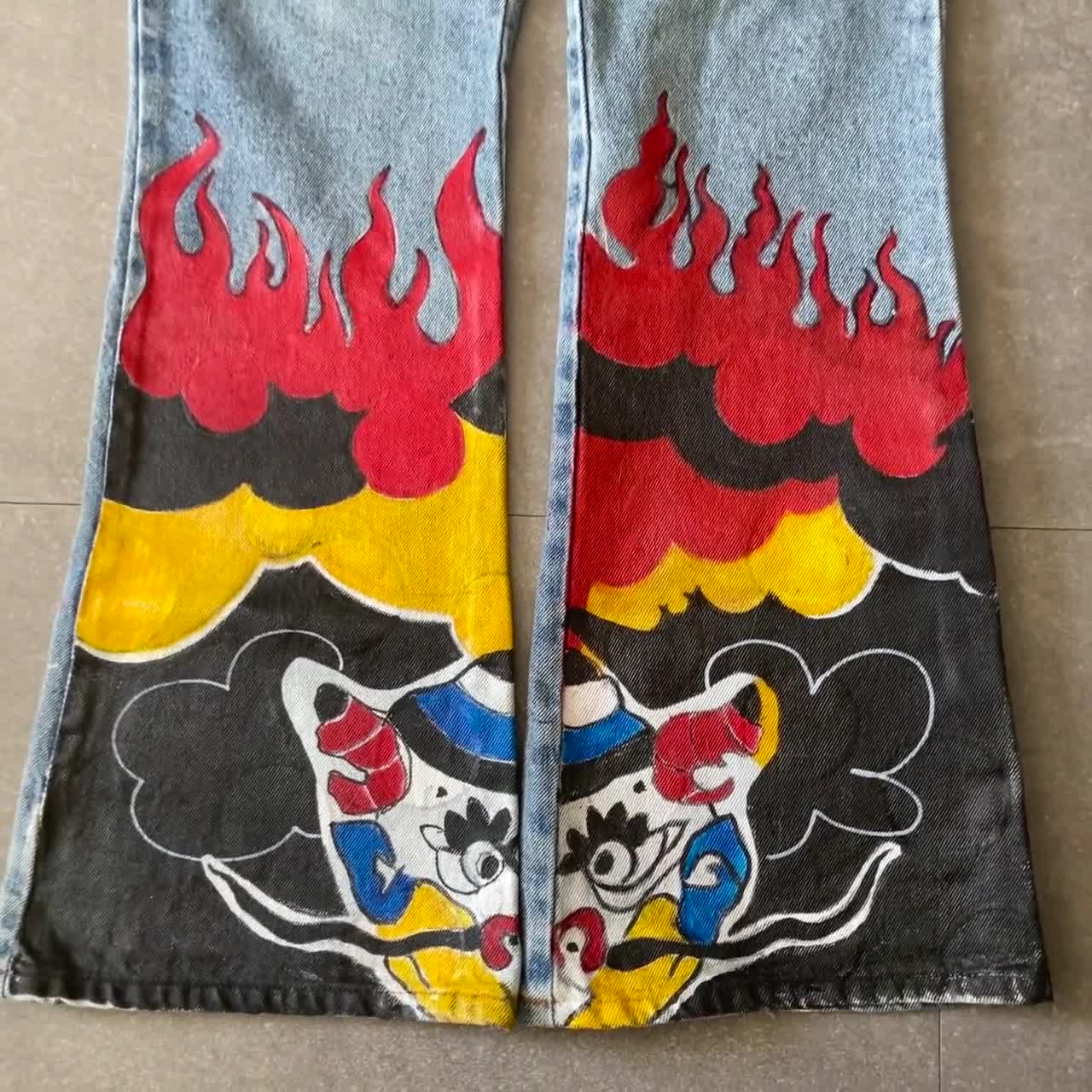 YUTHENTIC ♥ Hand painted cut point denim pants Y2K PAINTED JEANS, Hand Painted Jean ,vintage Denim Art