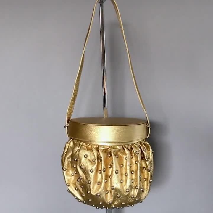 Vintage RENAUD PELLEGRINO Studded Gold Leather Bag - Etsy Vintage RENAUD PELLEGRINO Studded Gold Leather Bag - Etsy