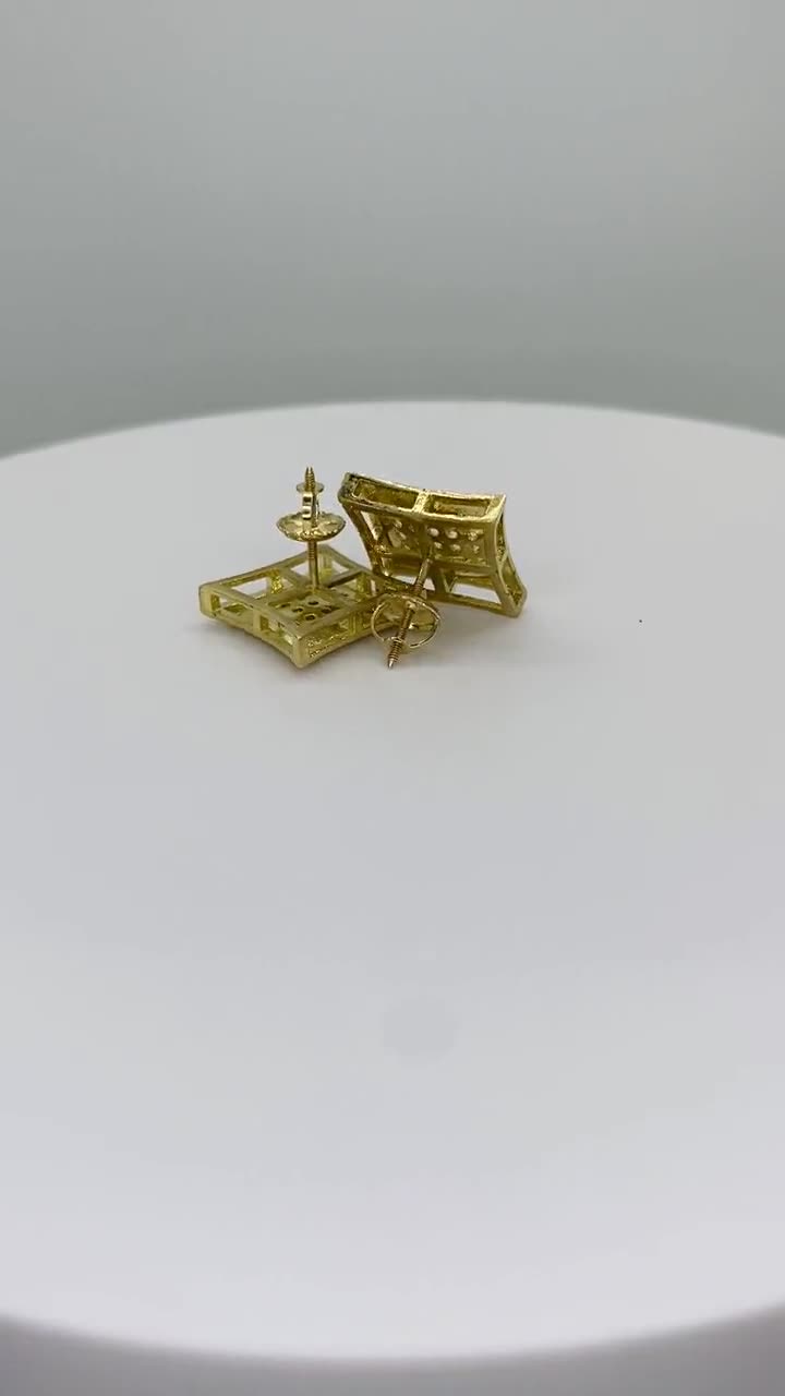 10k Solid Gold Casual Simple Square CZ Stud Earrings Screw Back for Boy Men  