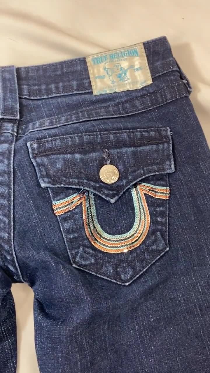 Vintage True Religion Jeans Billy Sequin Horseshoe Logo Denim Y2K