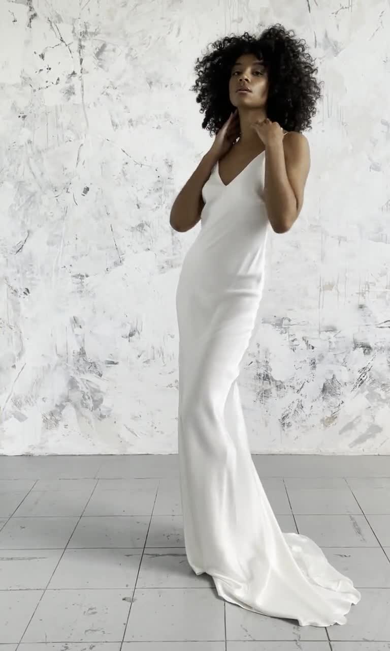 Satin Modern Wedding Dress, Minimalist Slip Style Wedding Dress