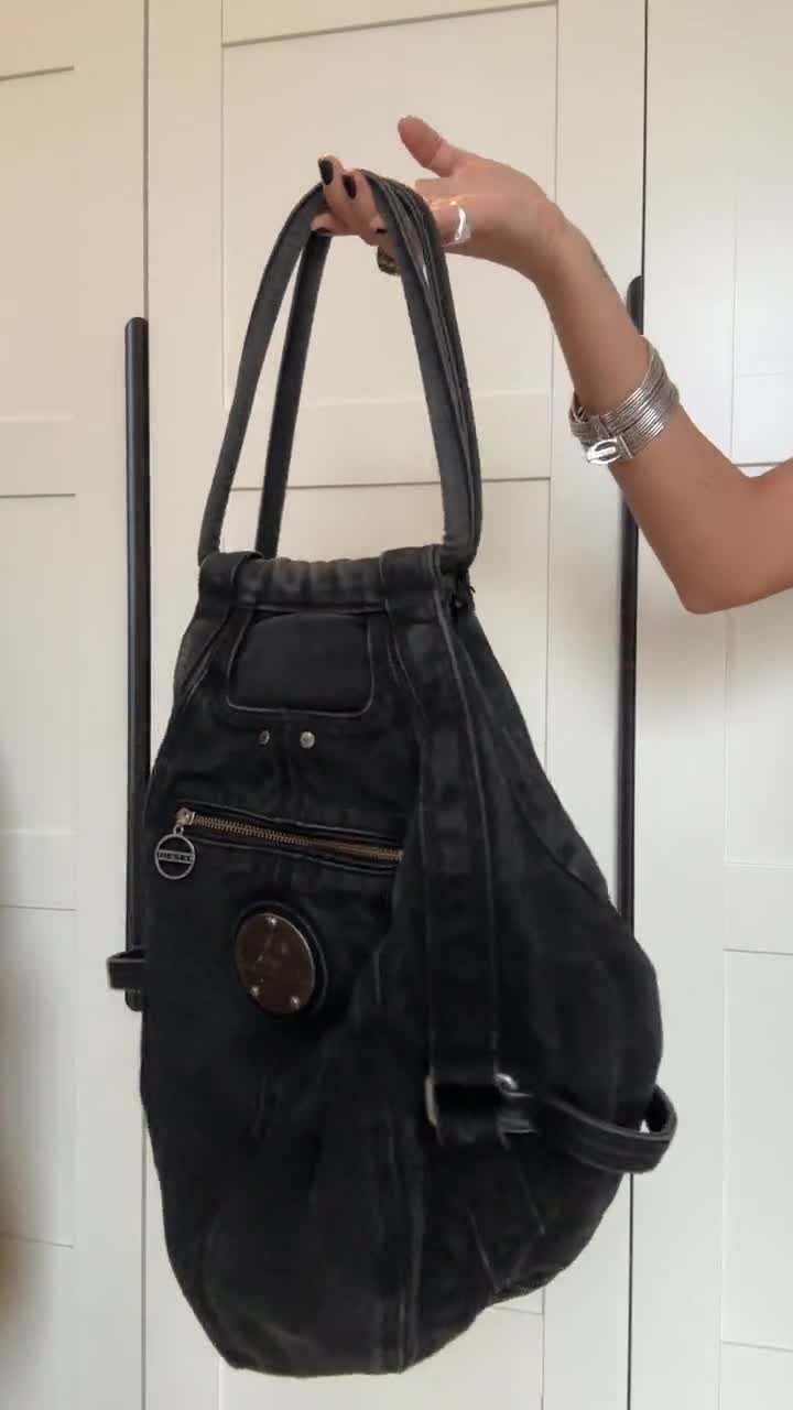 バッグ Disesel black denim tote bag y2k archive Diesel Vintage Y2K Tote Hand bag Black Denim with Strap