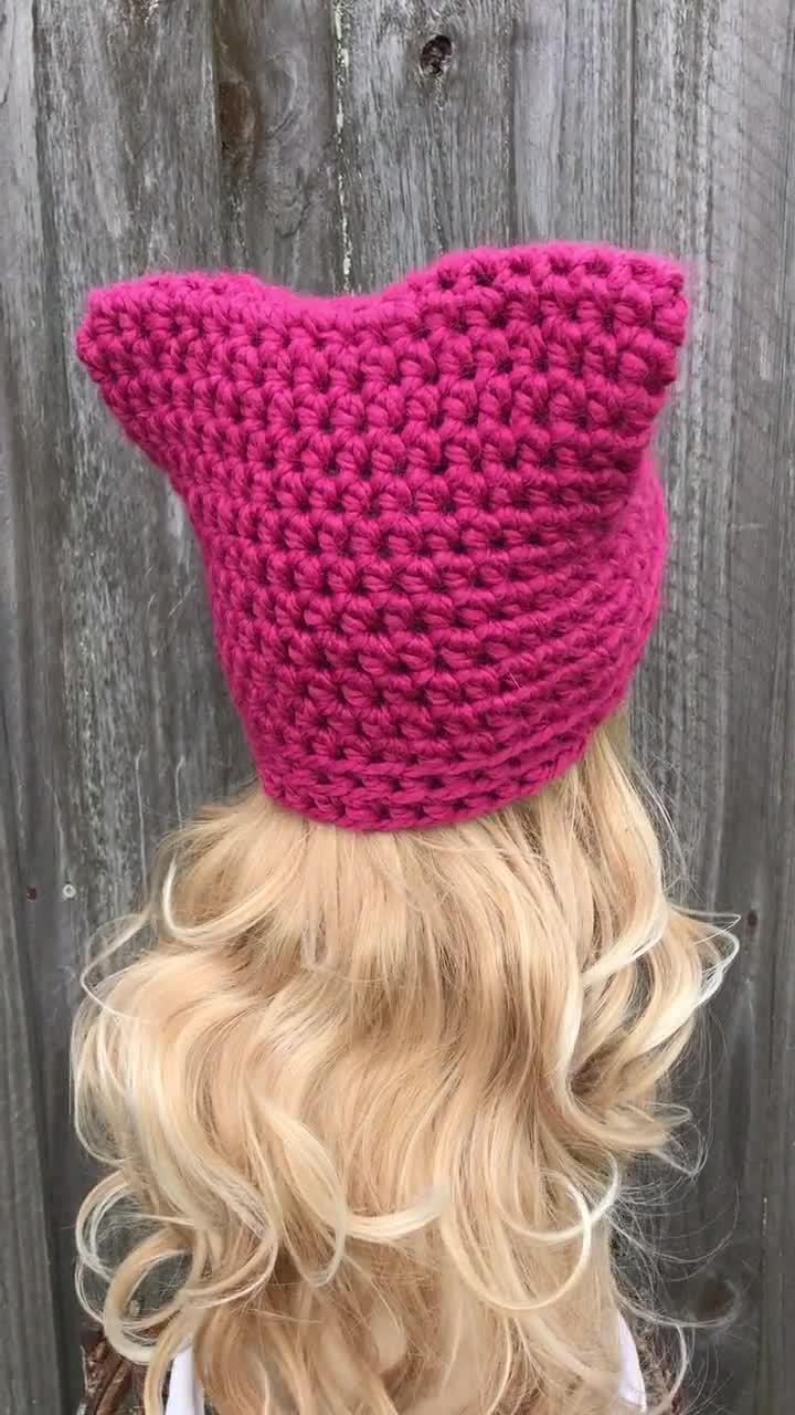 Pink Cat Hat, Crochet Hat, Womens Hat, Mens Hat, Winter Hat