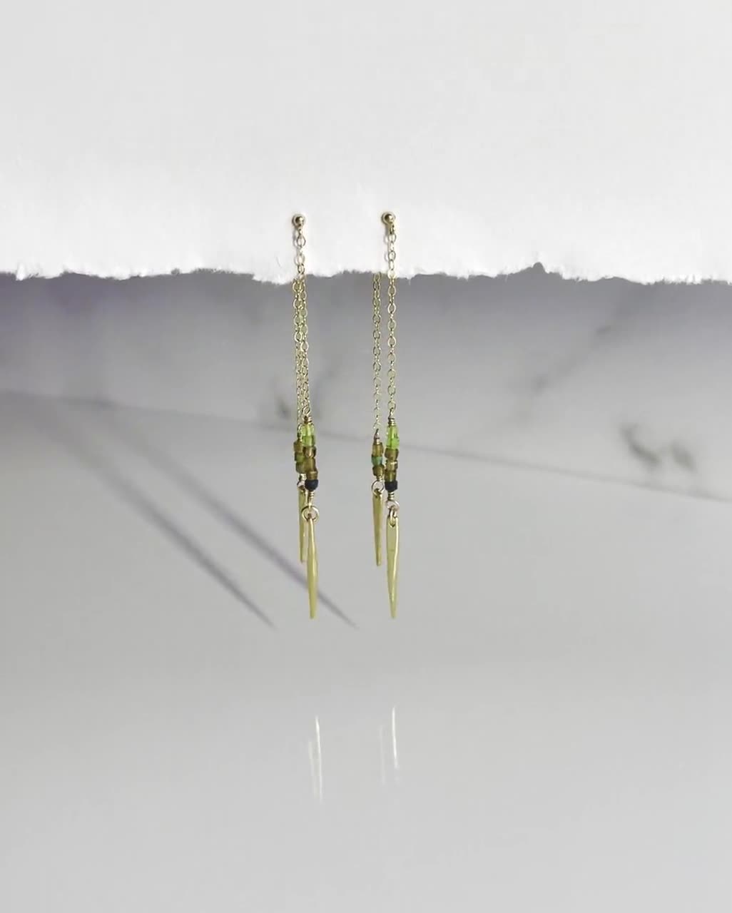 Tourmaline Gold Drop Earrings – 14k Gold Filled Chain with Vermeil Spike Ear Jacket video poster
