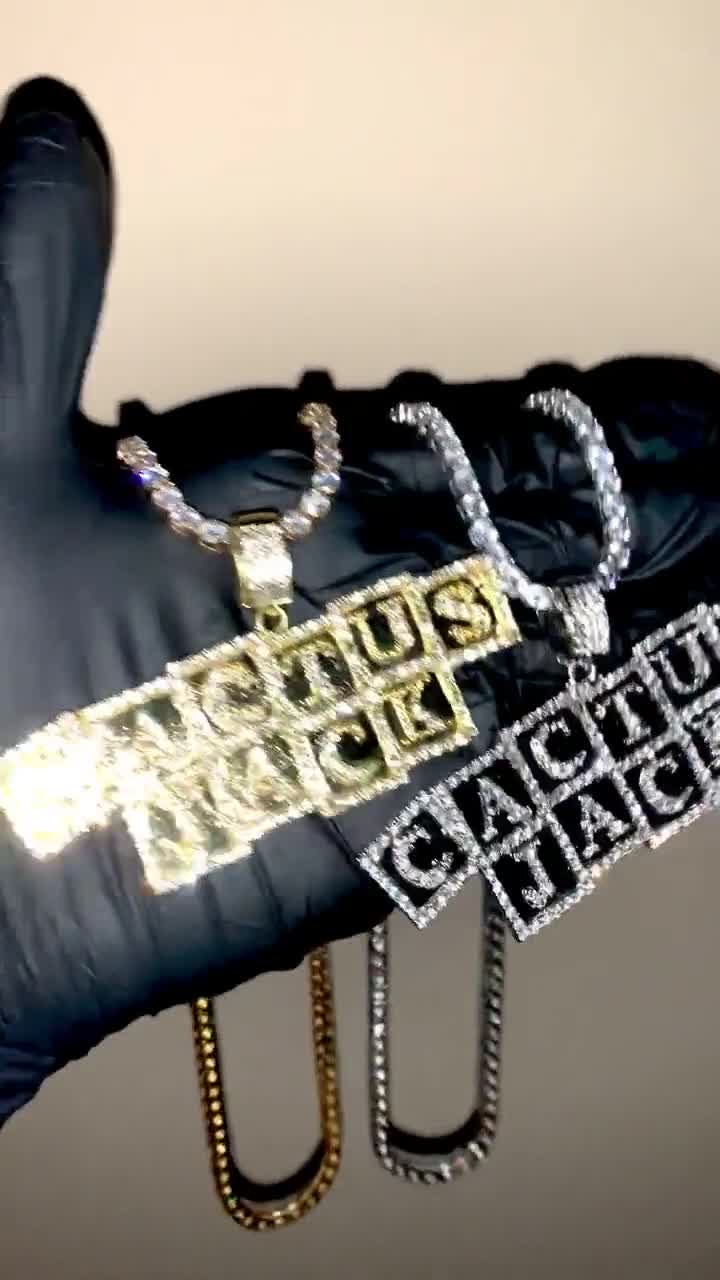 14k Gold/White Gold CZ Diamond Cactus Jack Travis Scott Hiphop Iced  Pendant/Chain