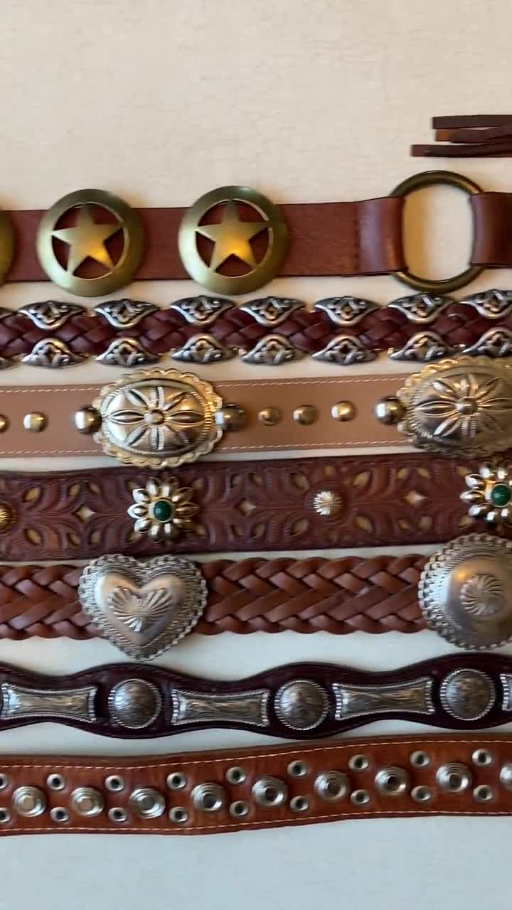 Concho Belt Leather Western Justin Fossil Chicos Brighton