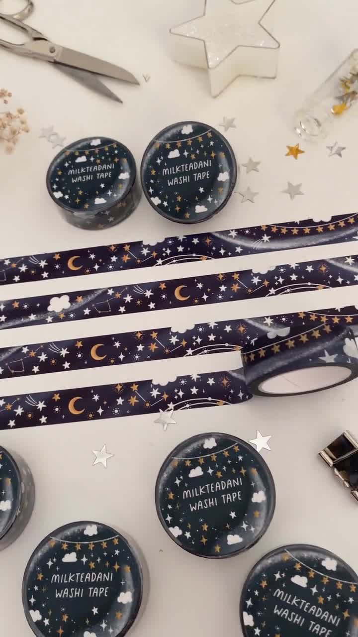 Washi Tape, Celestial Things, 15mm, Universe, Moon Stars Washi Tape,  Clouds, Galaxy, Blue, Masking Tape, Bullet Journal, Milkteadani 