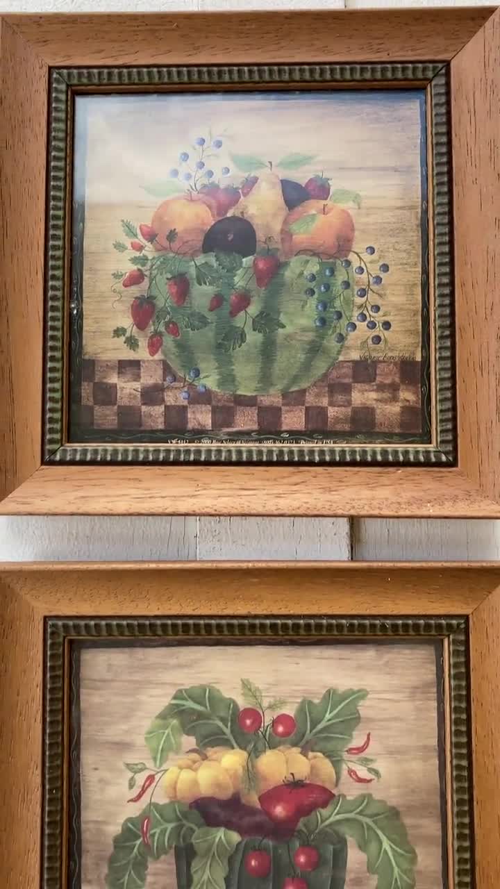 Vintage Framed Fruit Bowl Print: Valerie Evers Wenk Folk Art