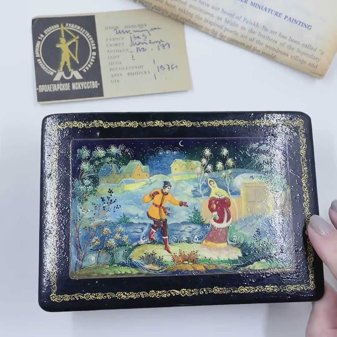 Vintage Russian Lacquer Box, Miniature Hand Painted Box