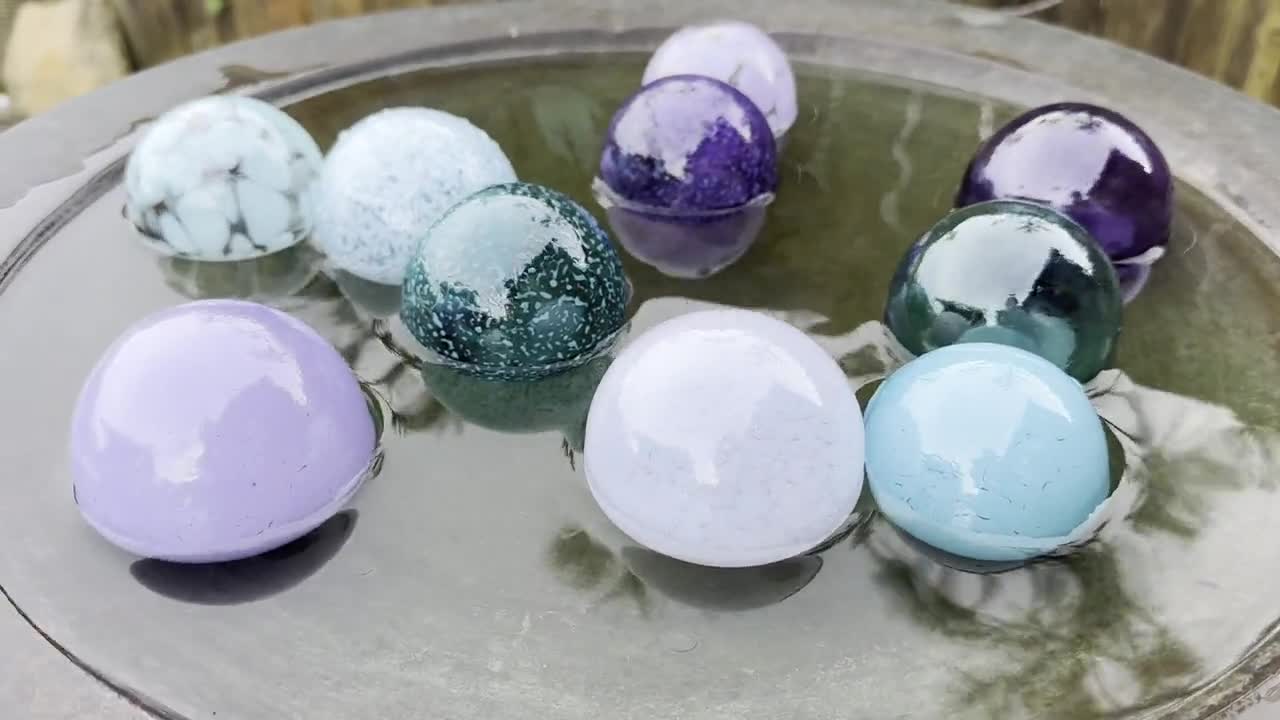 Purple & Turquoise Glass Floats, Set of 10 Hand Blown Interior