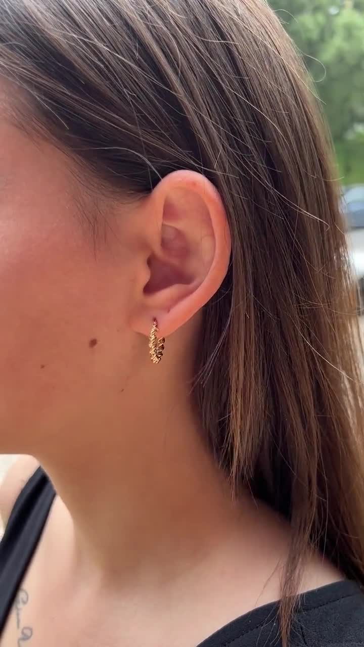 Twisted 14k Yellow Gold Braided Hoop Earrings - 15mm