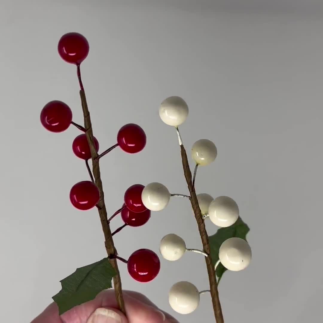 6 Red or White Faux Berry Stems 5-3/4 Holly Sprig Pick Holiday