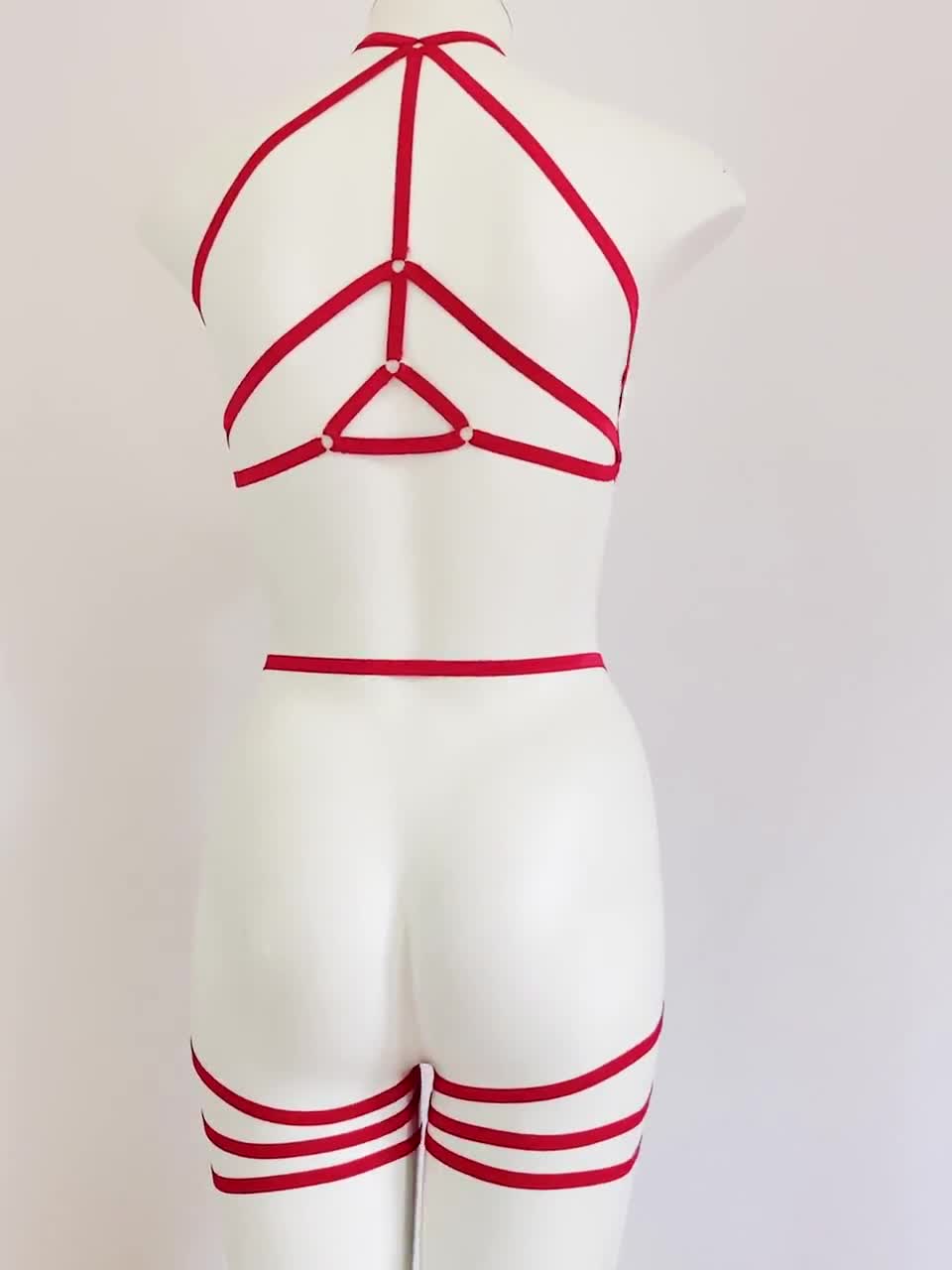 Red Body Harness Lingerie High Waist Lingerie Halter picture