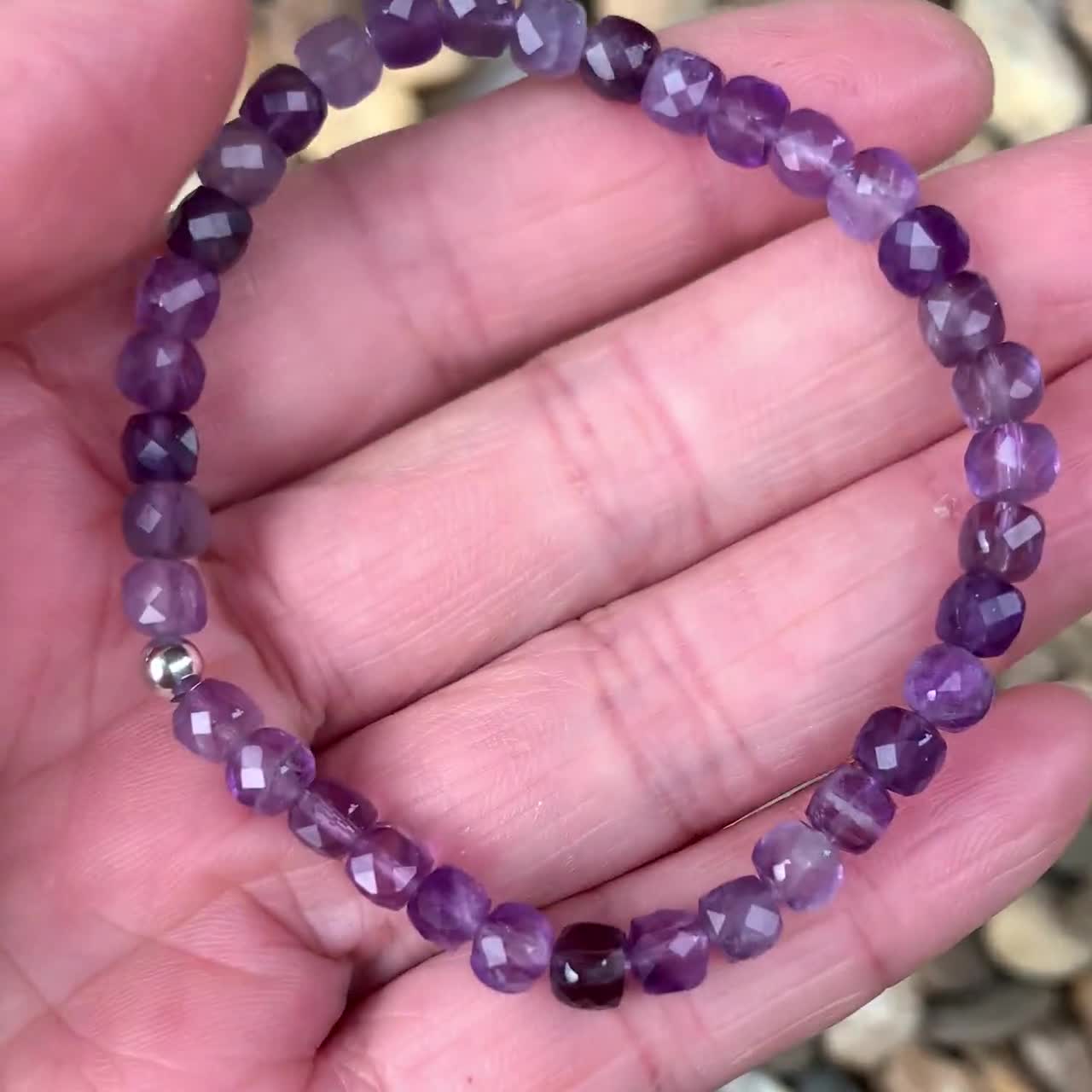 Amethyst Bead Bracelet, Small 4mm Purple Beaded Bracelet 6.0 / Yellow Gold Filled