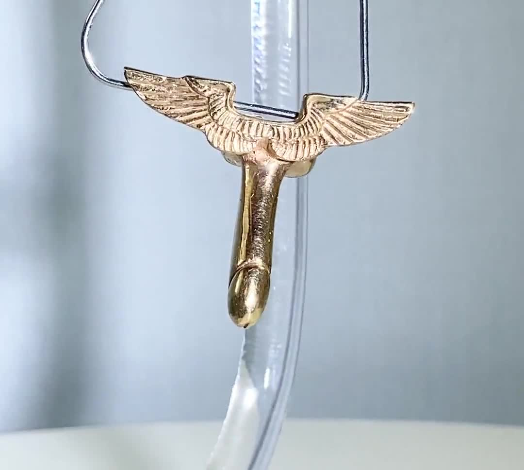 RARE 6.9g 14K WINGED PENIS Slide Pendant Charm-vintage 585 Au 14kt 