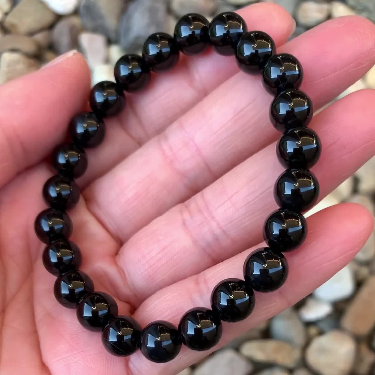 BLACK ONYX Bracelet-grade AA 8mm Genuine Natural Rare Undyed