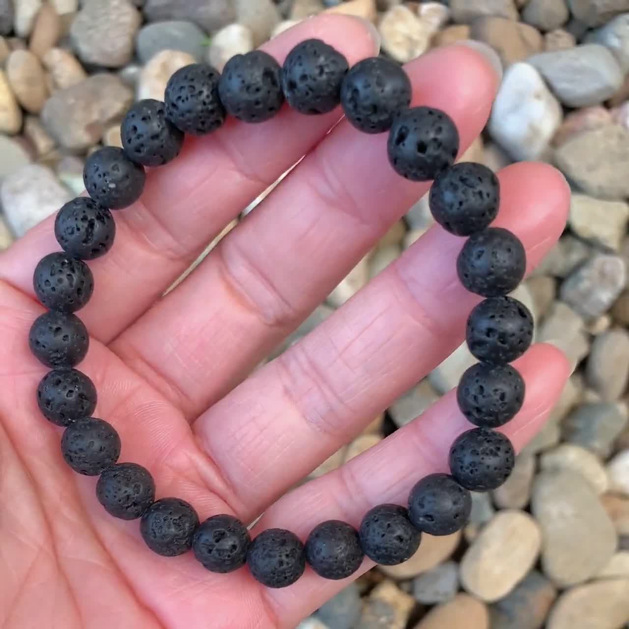 Black Lava Bracelet w White _ Black _BELIEVE_ Square Letter Beads